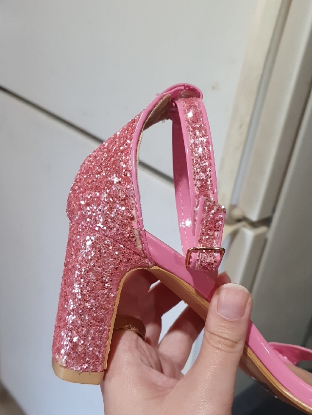 💜 Pink Glitter Block Heel Sandals - Women's - Picture 2 of 7